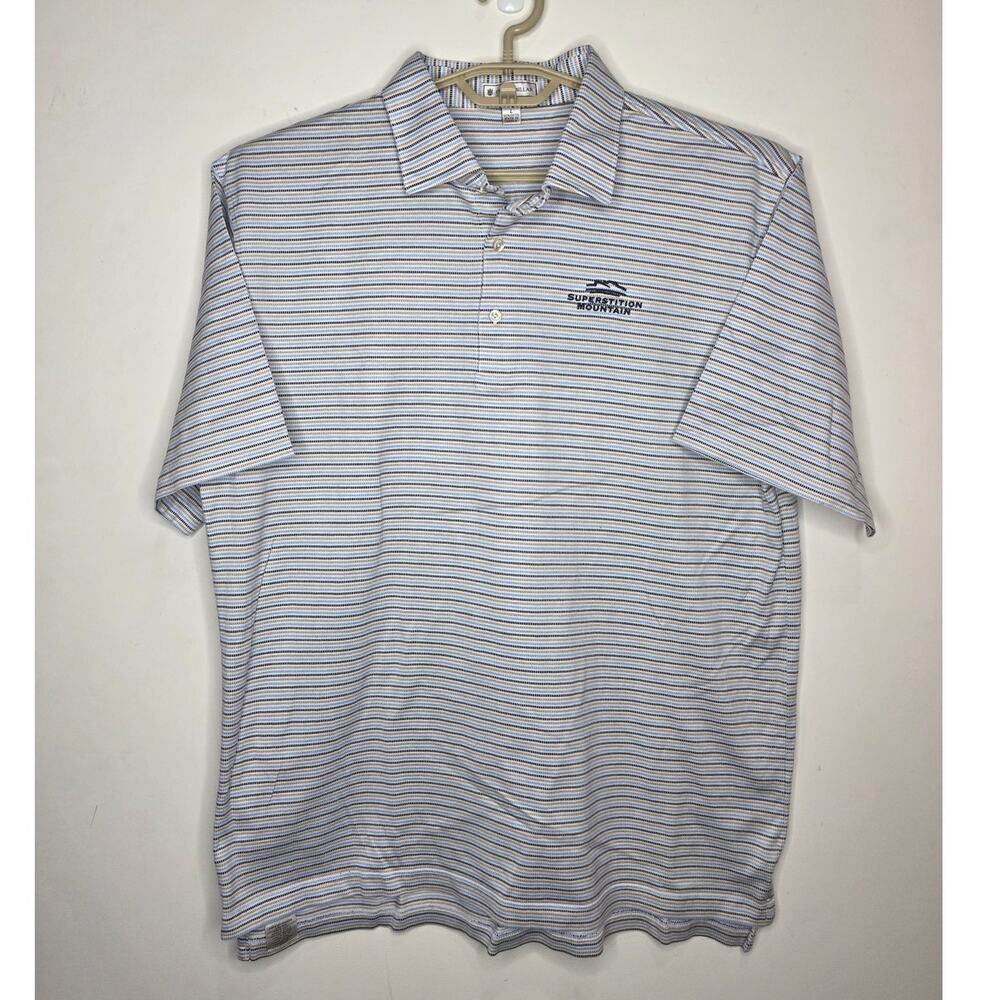 Peter Millar white blue tank striped cotton short sleeve polo shirt *logo- large